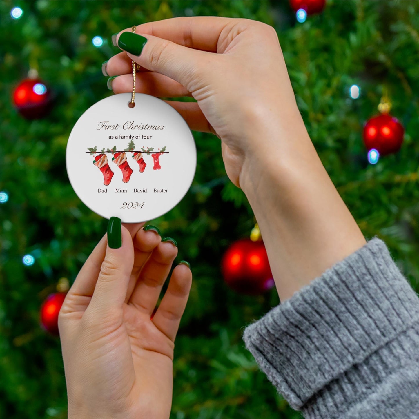 Custom Ceramic Ornaments : personalized first family of, watercolour pets or portraits