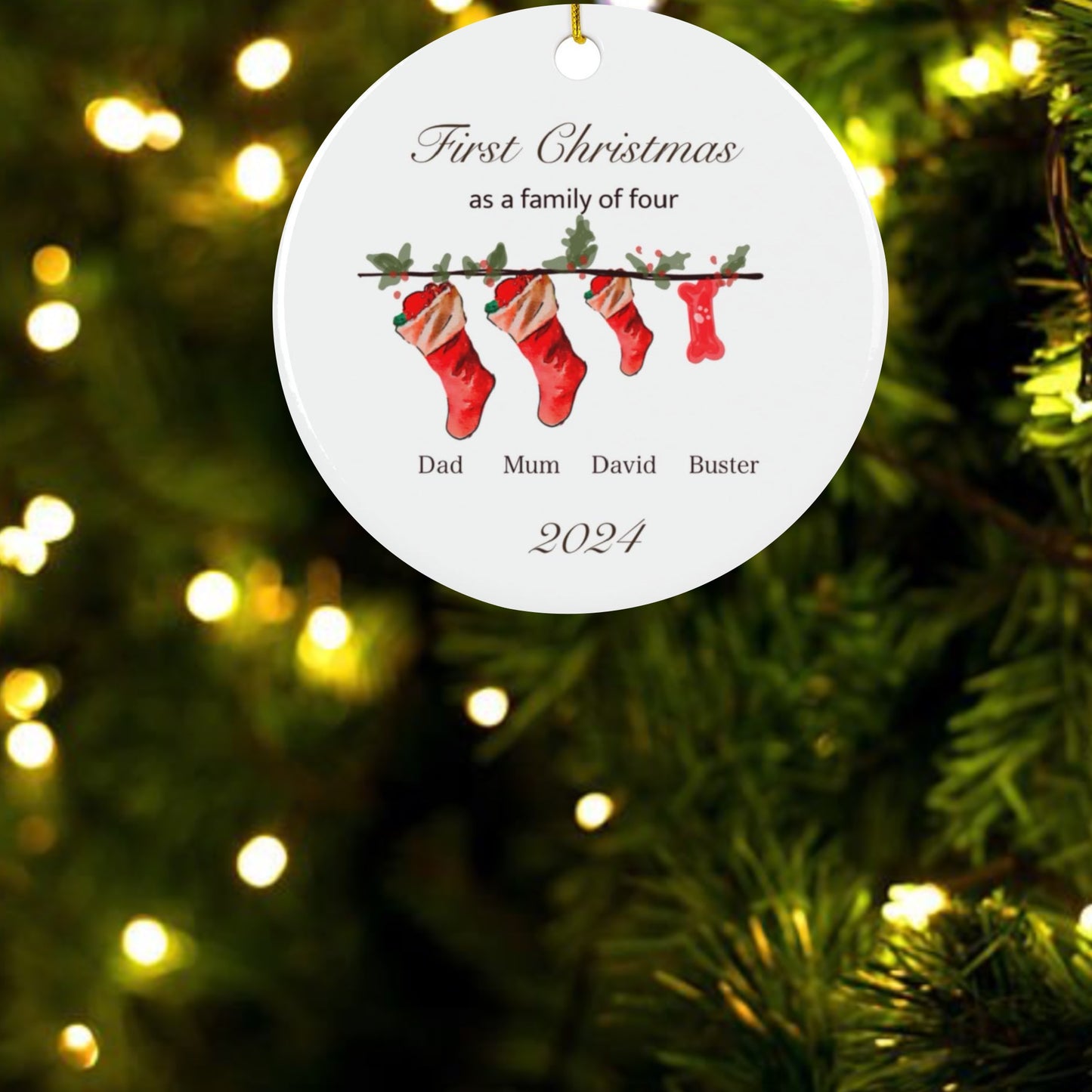 Custom Ceramic Ornaments : personalized first family of, watercolour pets or portraits