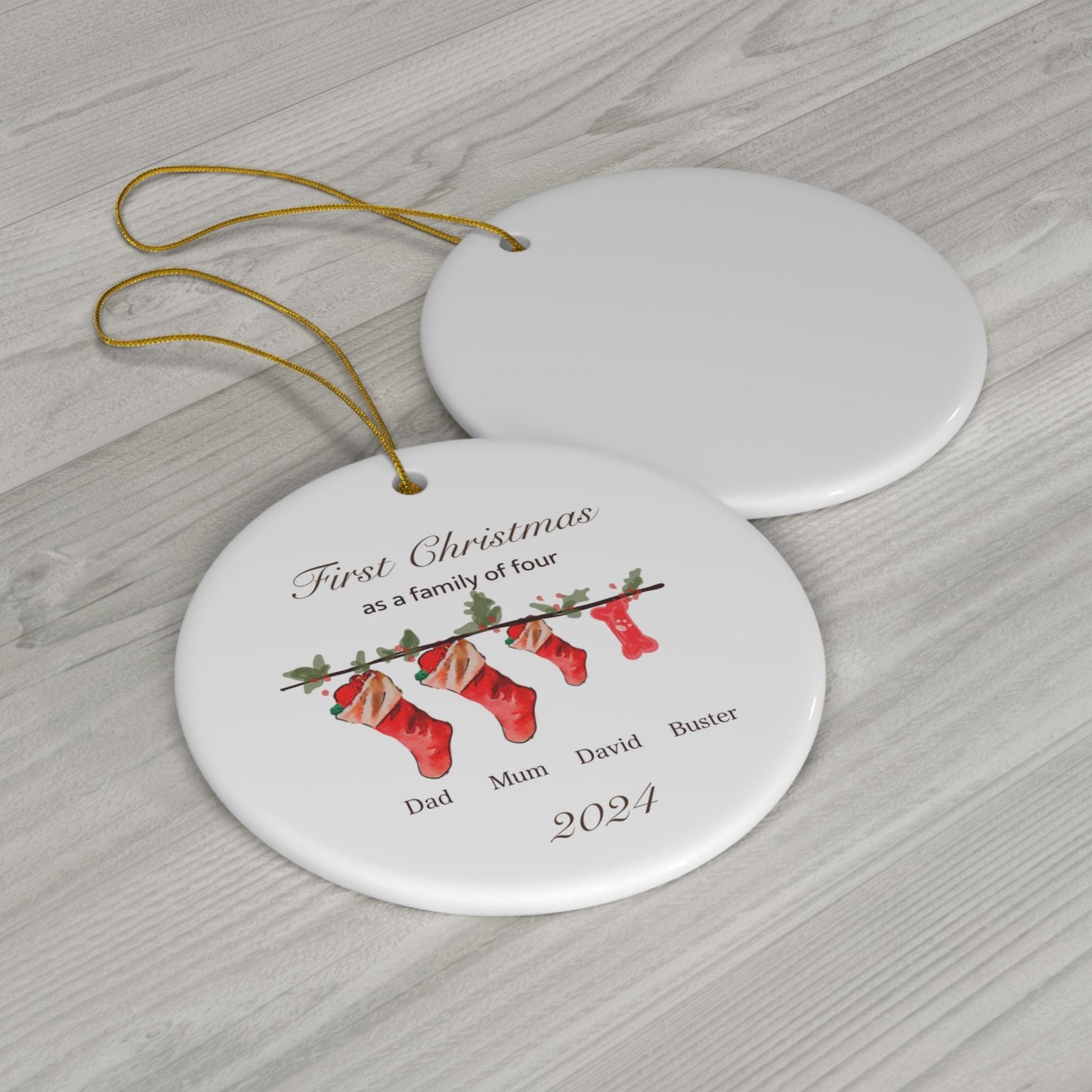 Custom Ceramic Ornaments : personalized first family of, watercolour pets or portraits