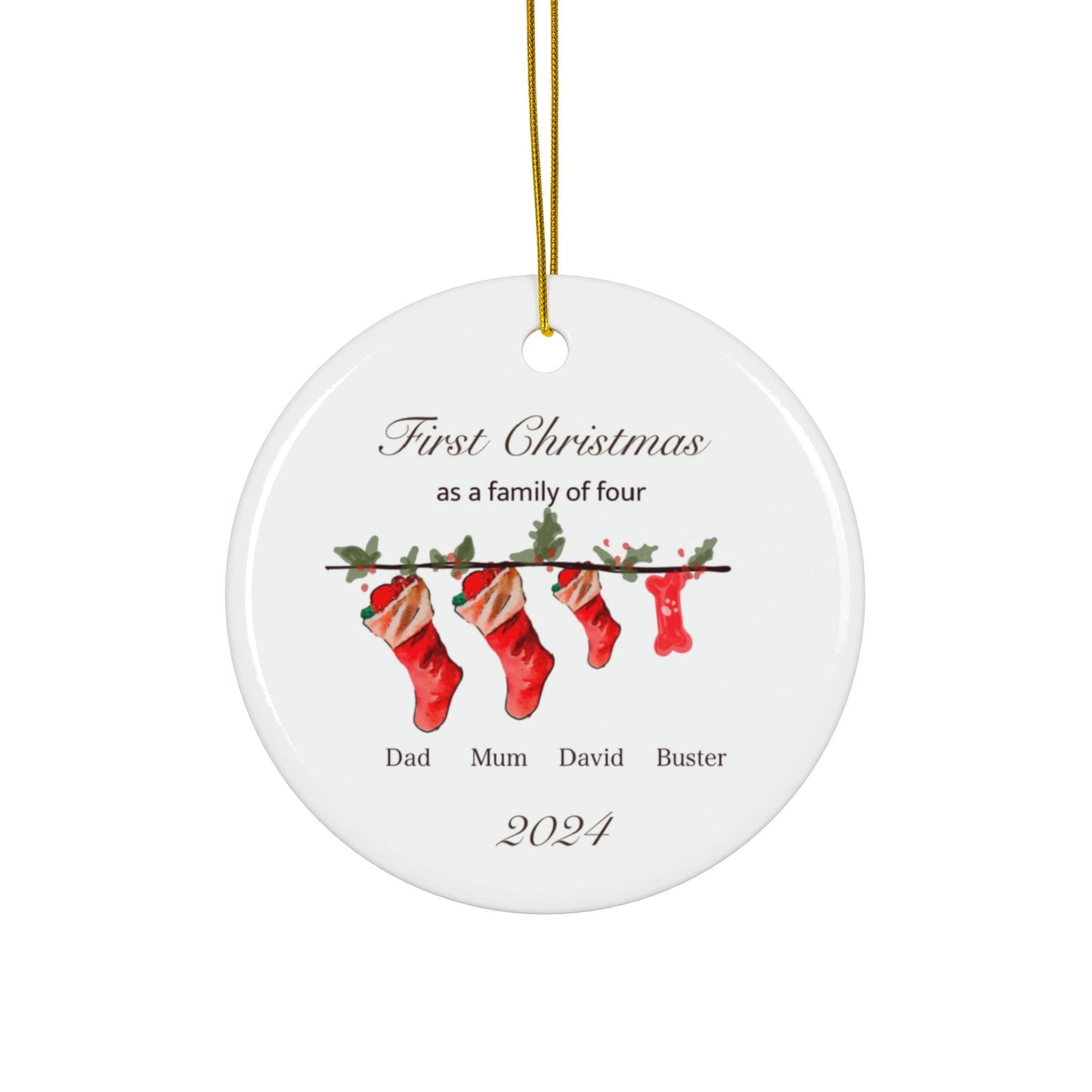 Custom Ceramic Ornaments : personalized first family of, watercolour pets or portraits