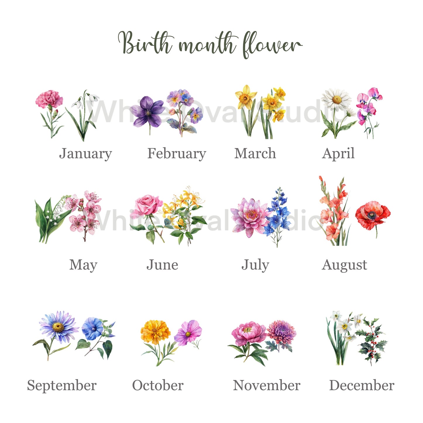 Personalized family birth flower bouquet print