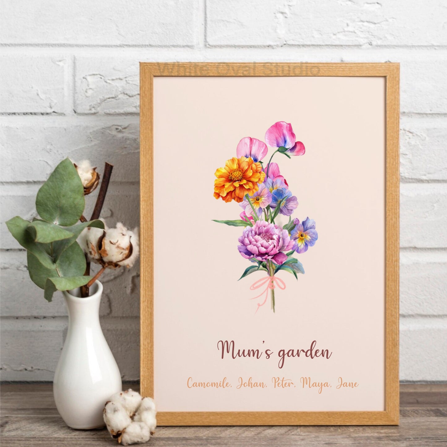 Personalized family birth flower bouquet print