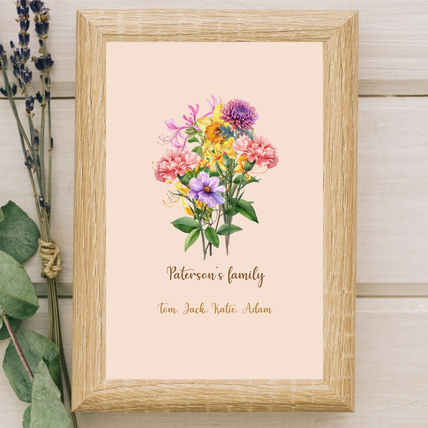 Personalized family birth flower bouquet print