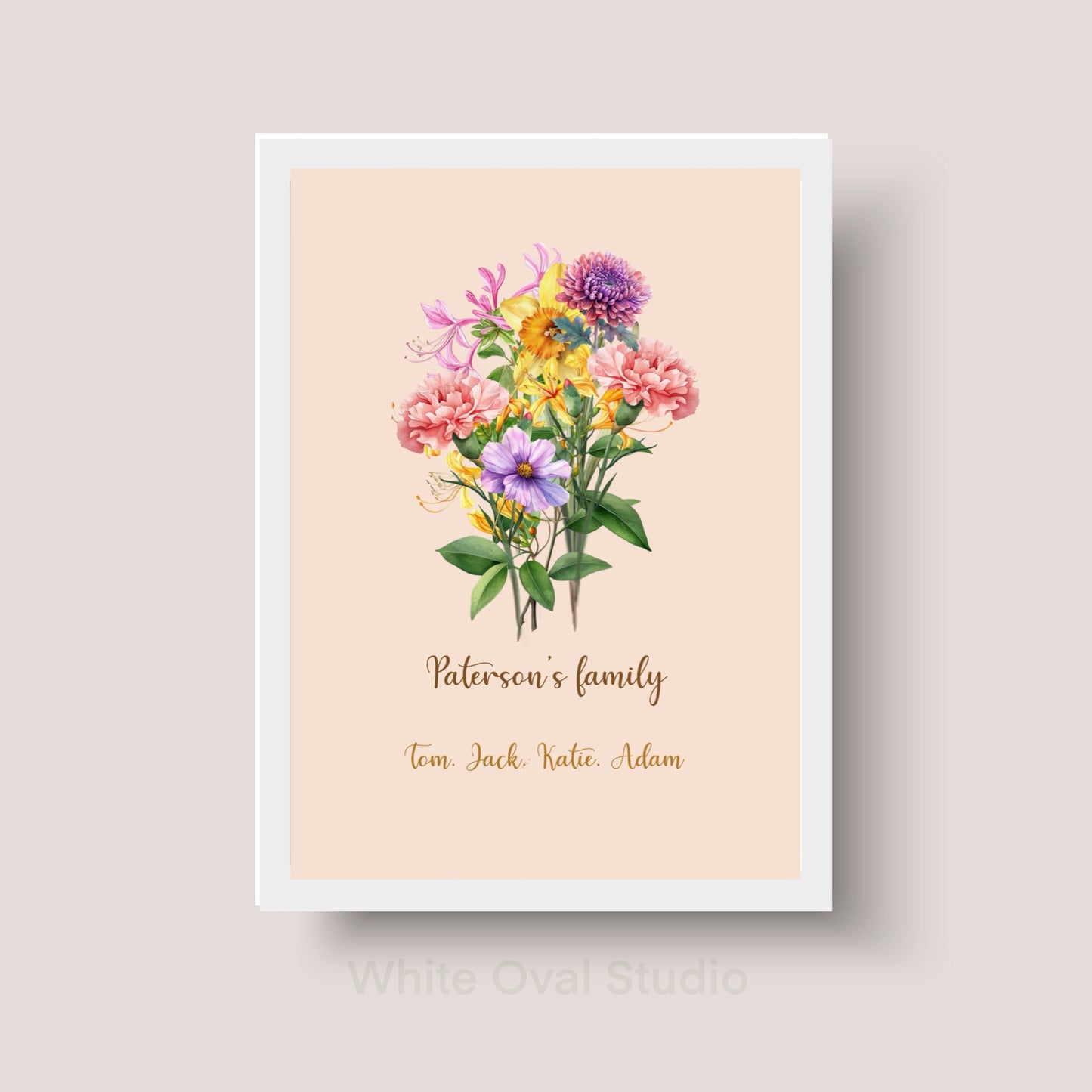 Personalized family birth flower bouquet print