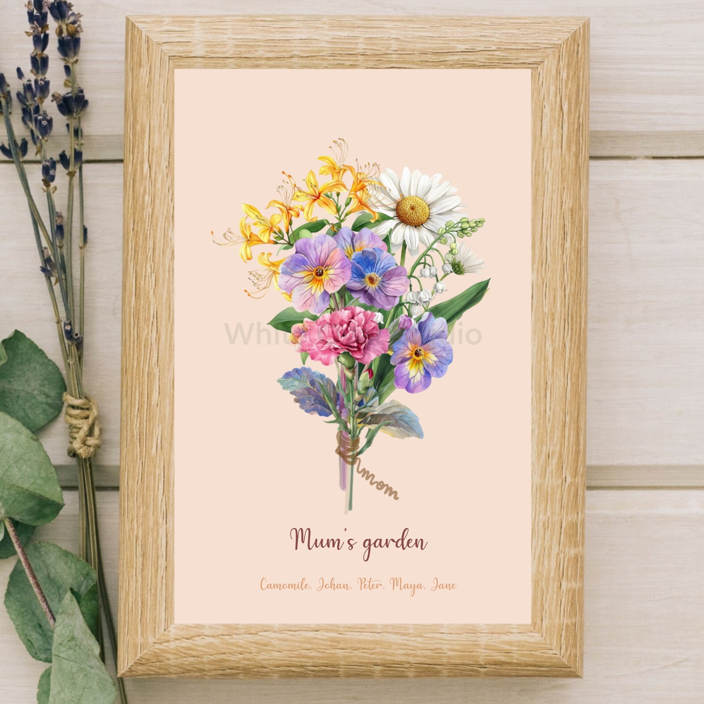 Personalized family birth flower bouquet print