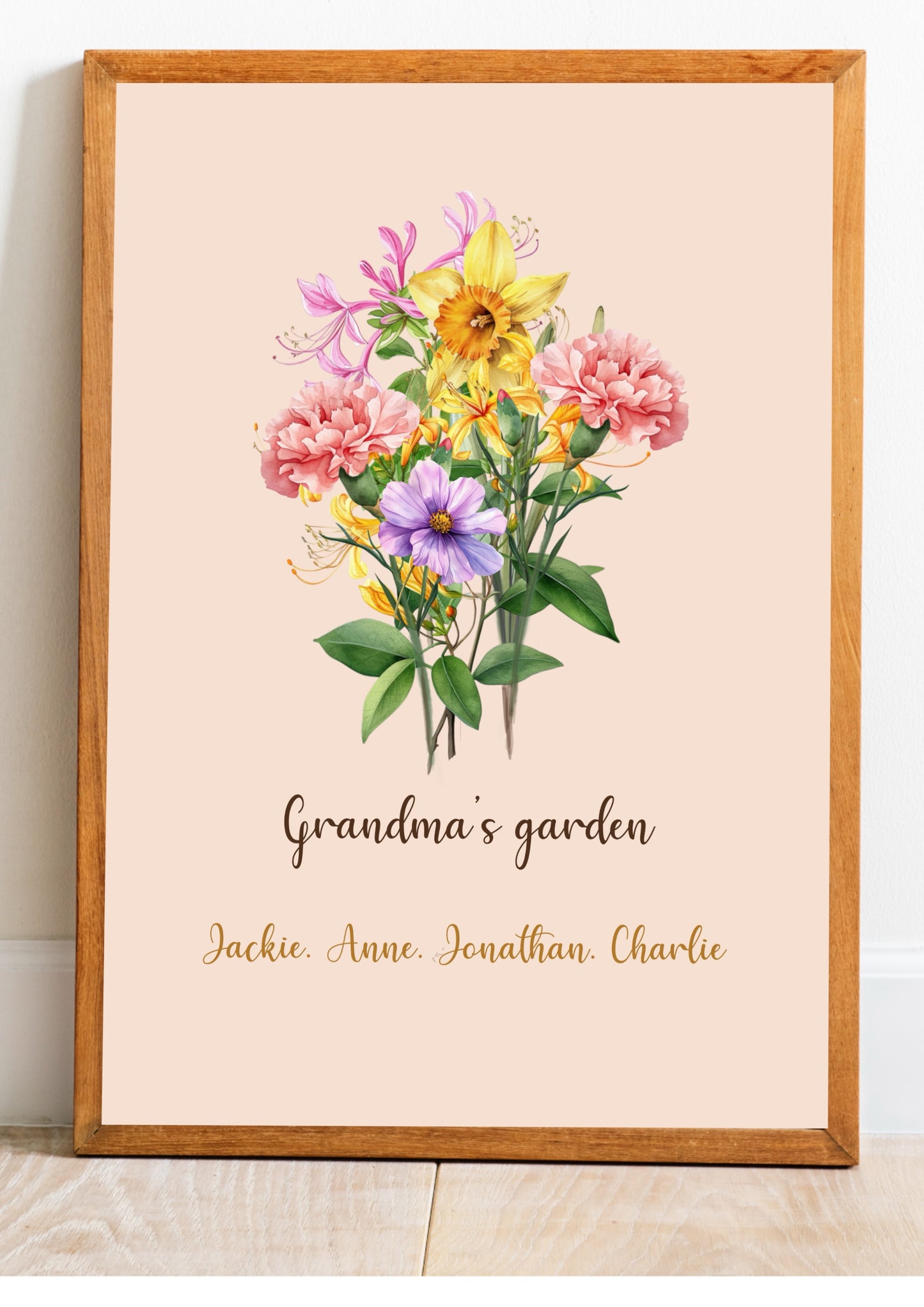 Personalized family birth flower bouquet print