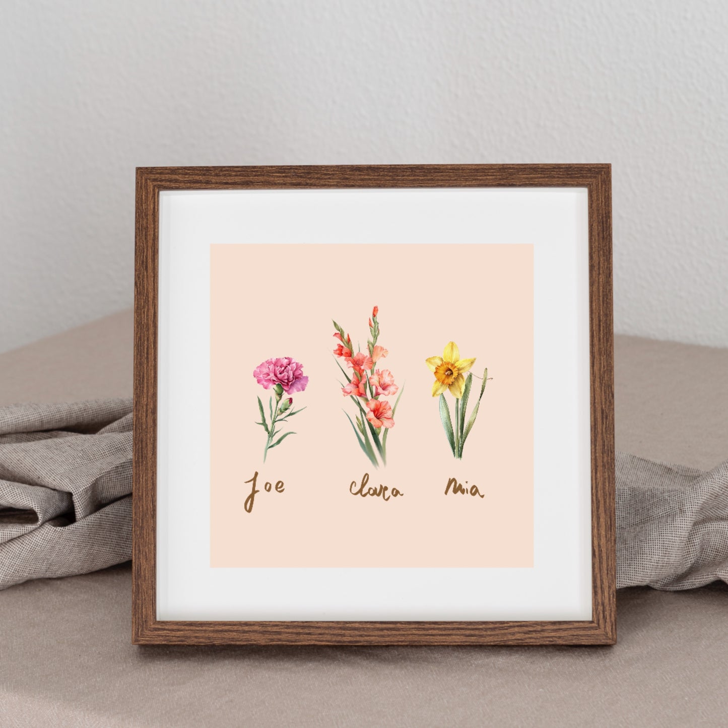 Personalized family birth flower bouquet print