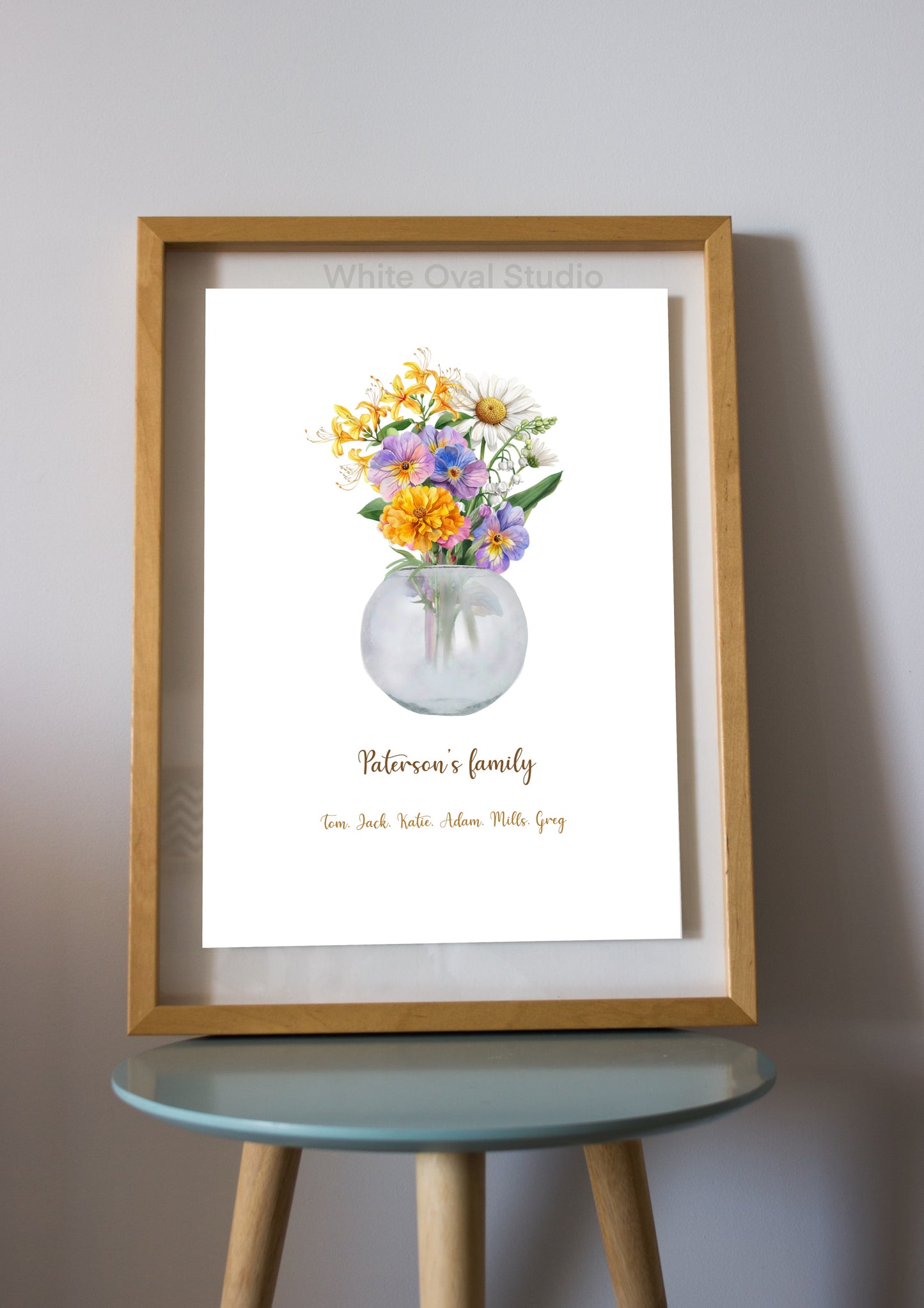 Personalized family birth flower bouquet print