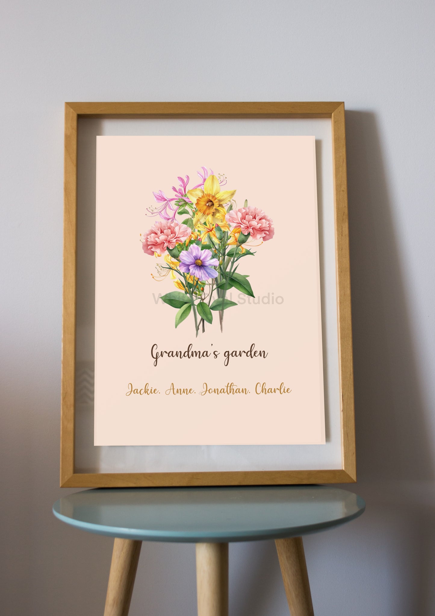 Personalized family birth flower bouquet print