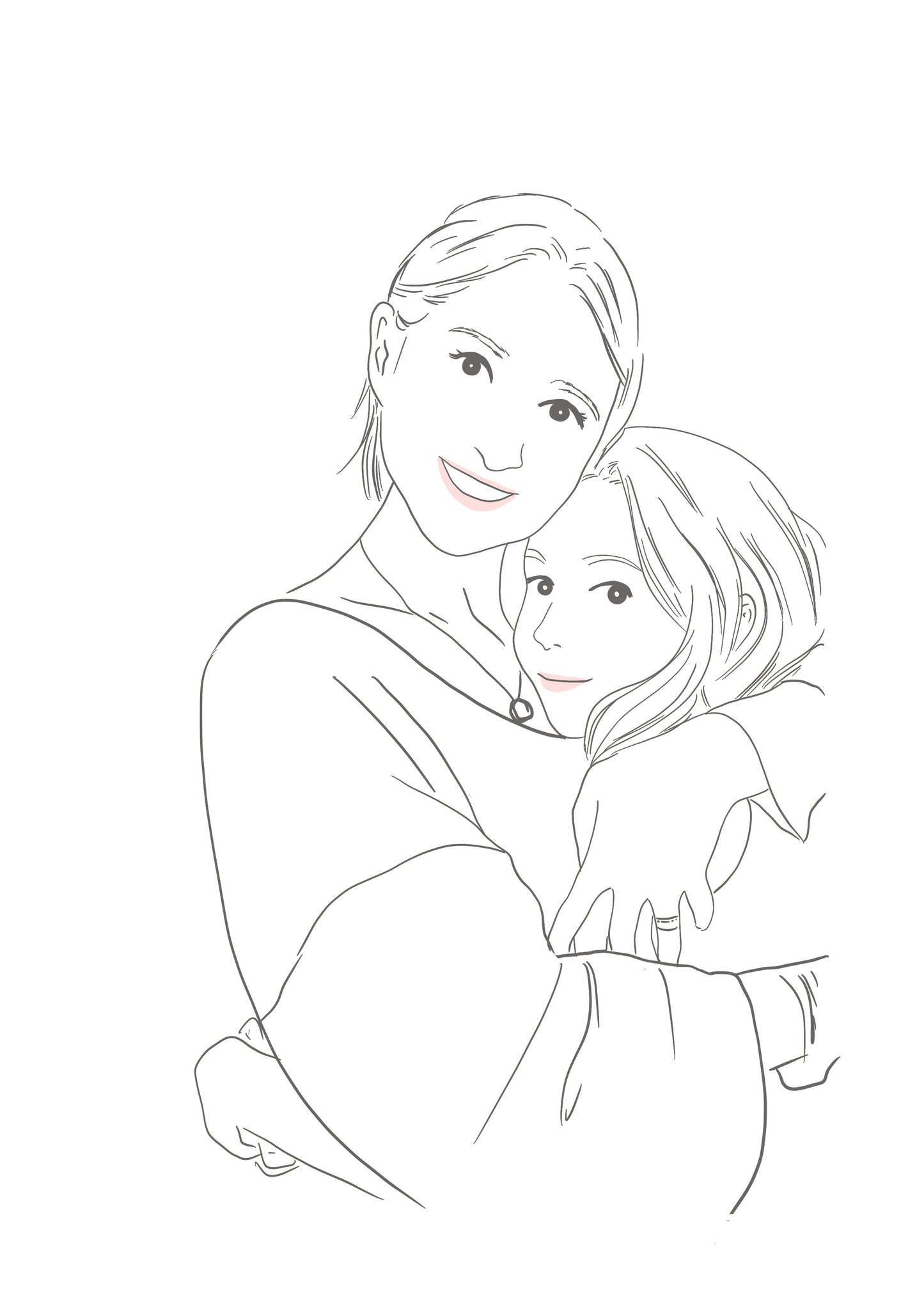 Mother and daugther custom portrait in line art style